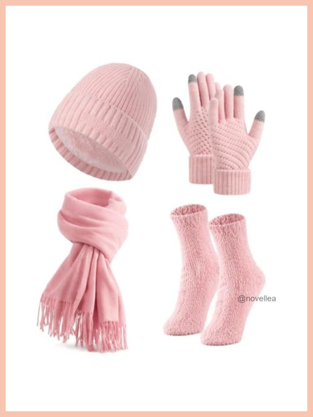 Cable Knit Beanie Scarf Gloves Fuzzy Socks 4 Piece Winter Set